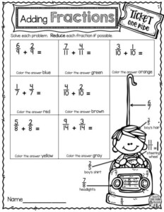 Adding Fractions Color By Code Worksheets Fractions Worksheets