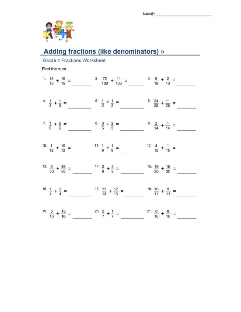 Adding Fractions Like Denominators Interactive Worksheet