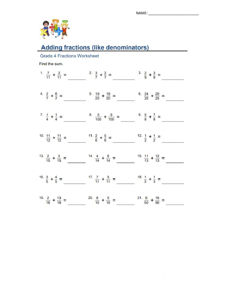 Adding Fractions Like Denominators Worksheet