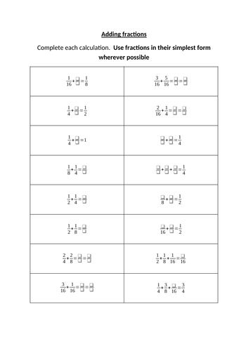 Adding Fractions Mastery Style Worksheet With Answers Teaching 