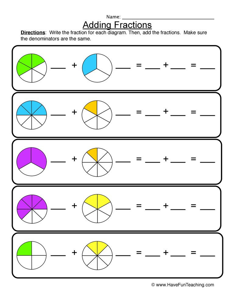 Worksheets Adding Fractions