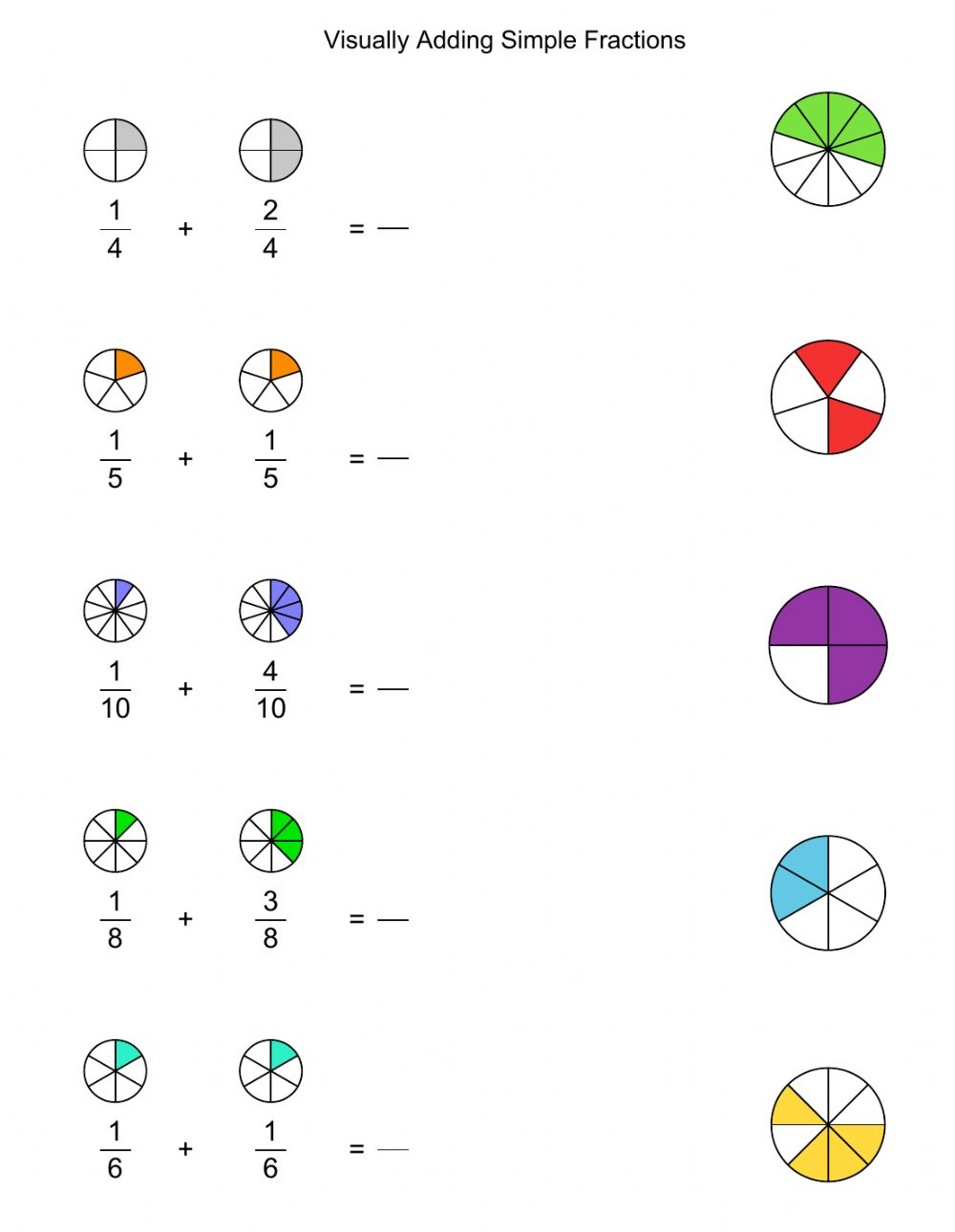 Adding Fractions Visual Worksheet