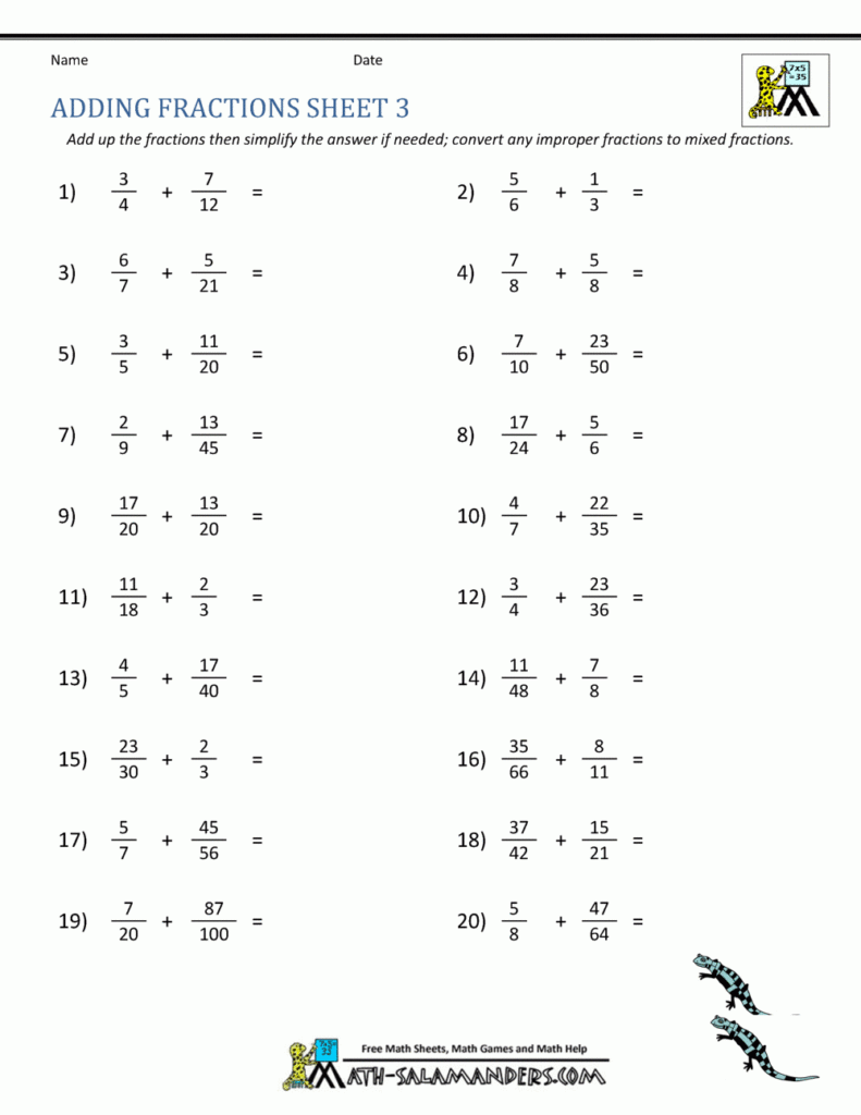 Adding Fractions With Different Denominators Worksheet Year 6 