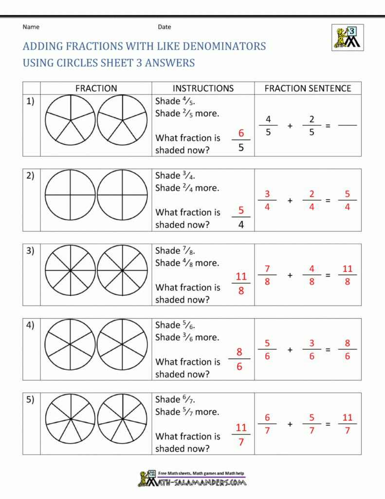 Adding Fractions With Like Denominators Sheet 3 Answers In 2020 3rd 