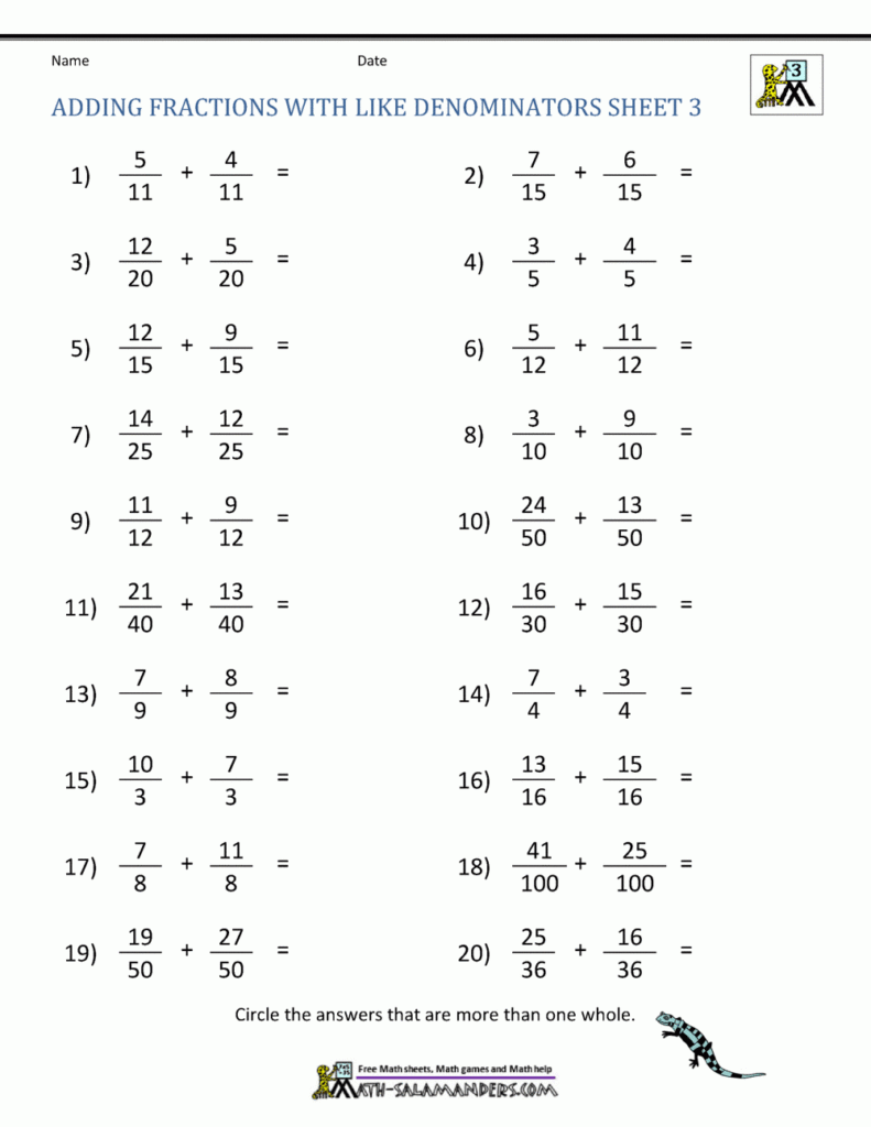 Adding Fractions With Unlike Denominators Notes Pdf William Hopper s 