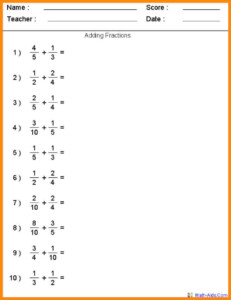 Adding Fractions With Unlike Denominators Worksheets 5th Grade