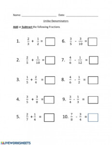 Adding Fractions With Unlike Denominators Worksheets 99Worksheets