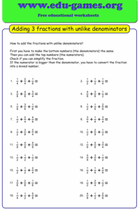 Adding Fractions With Unlike Denominators Worksheets Fraction