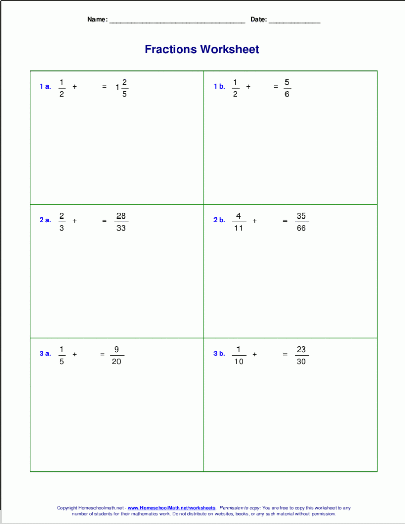 Adding Fractions With Unlike Denominators Worksheets Kuta Fraction 