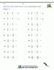 Adding Fractions Worksheets