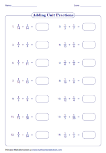 Adding Fractions Worksheets