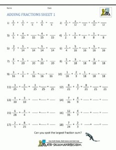 Adding Fractions Worksheets