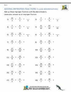 Adding Improper Fractions Support Page