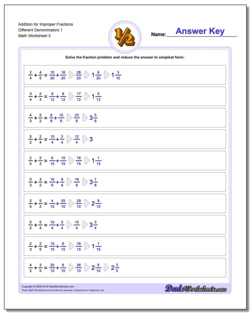 Adding Improper Fractions With Unlike Denominators