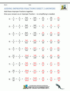 Adding Improper Fractions Worksheet With Answers Fraction Worksheets