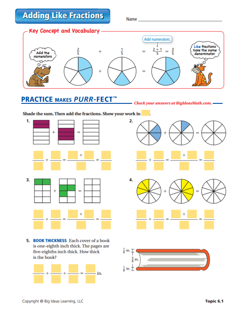 Adding Like Fractions Worksheet Fractions Worksheets Math Resources 