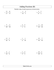 Adding Mixed Fractions With Different Denominators Worksheets