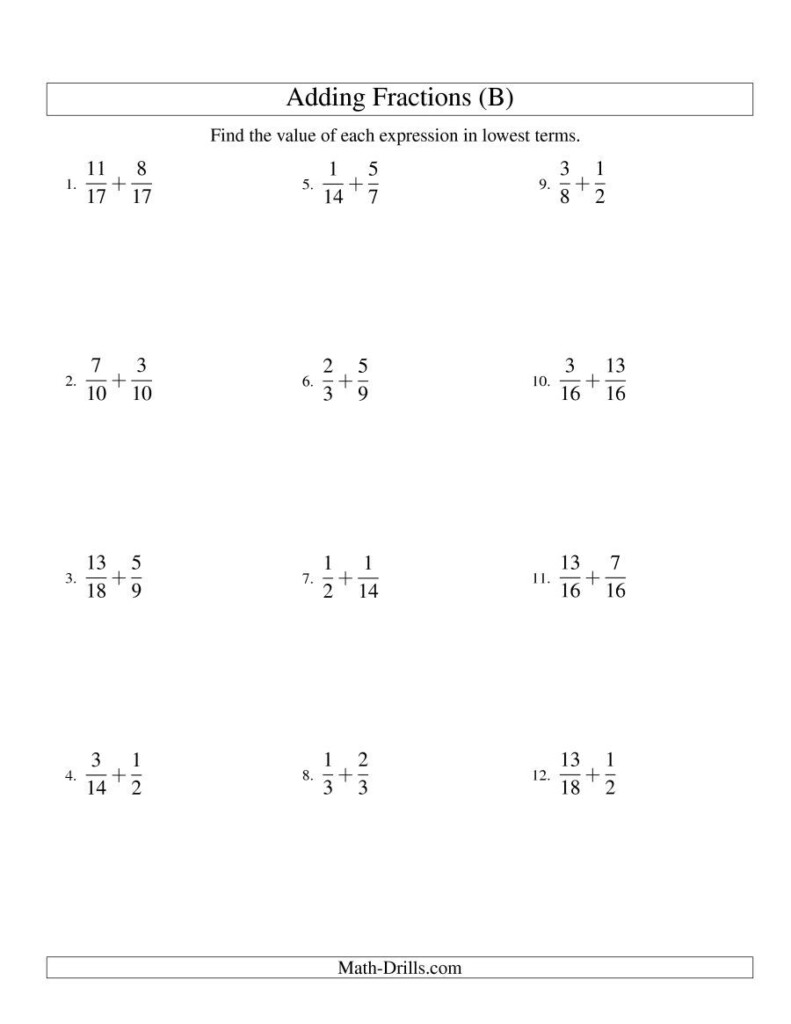 Adding Mixed Fractions With Different Denominators Worksheets 