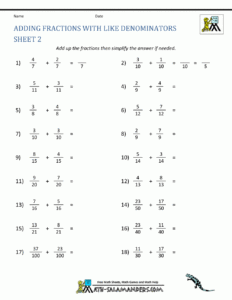 Adding Mixed Fractions With Different Denominators Worksheets