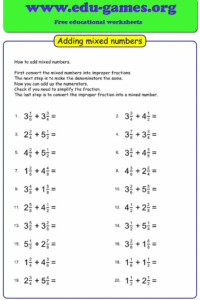 Adding Mixed Numbers With Like And Unlike Denominators Worksheets