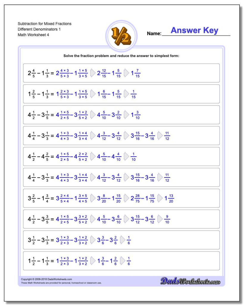 Adding Mixed Numbers With Unlike Denominators Worksheet Pdf 