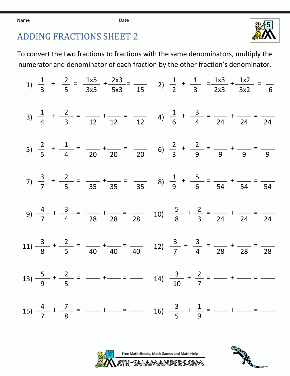 Adding And Subtracting Fractions Worksheets Free Printable