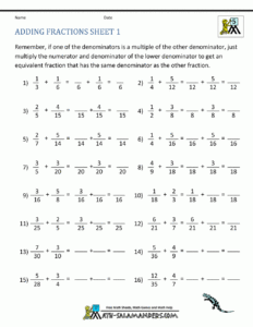 Adding Subtracting Fractions Worksheets