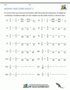 Adding Subtracting Fractions Worksheets