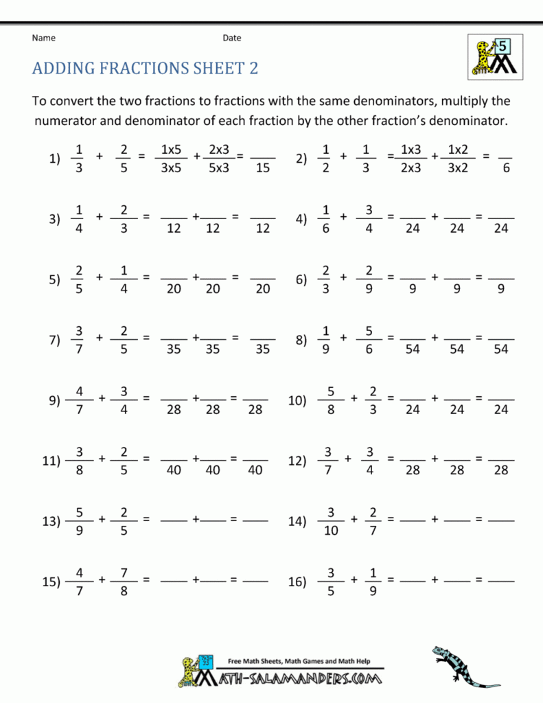 Adding Subtracting Fractions Worksheets