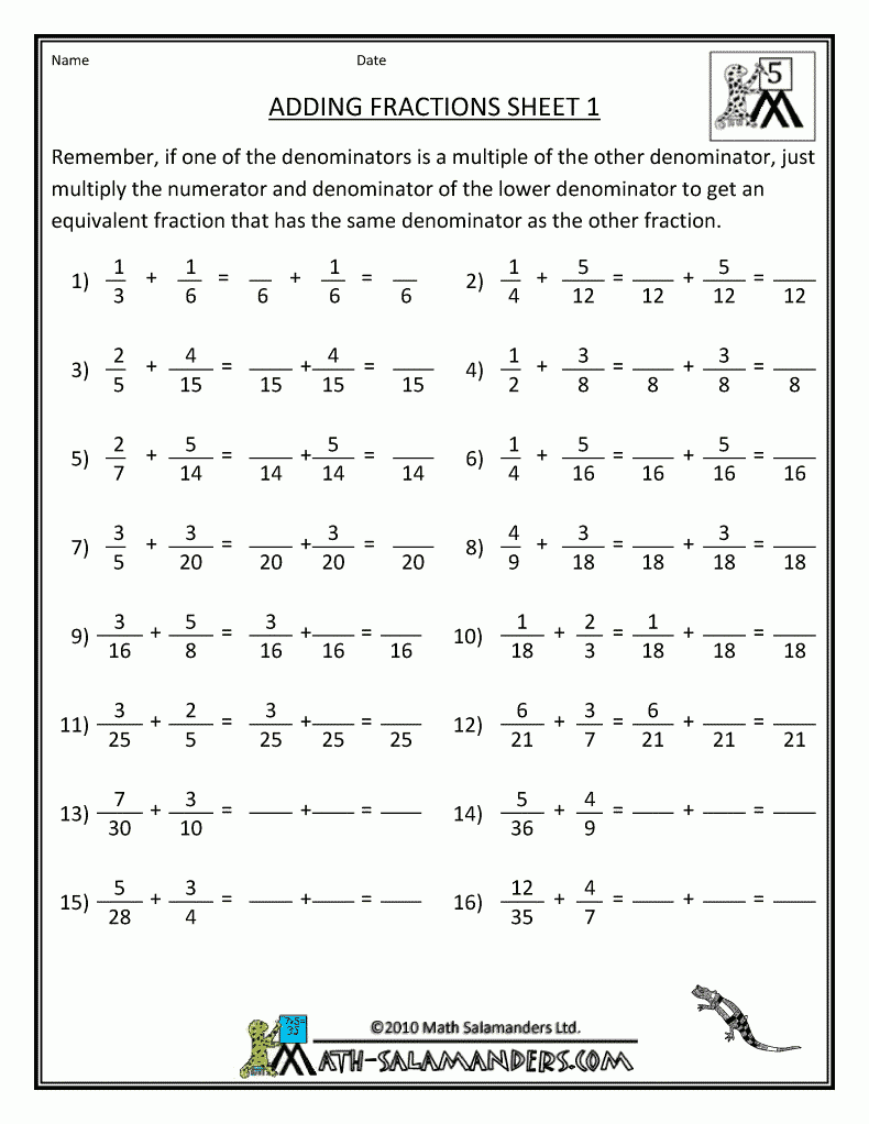 Adding Subtracting Fractions Worksheets Fogli Di Esercizi Di 