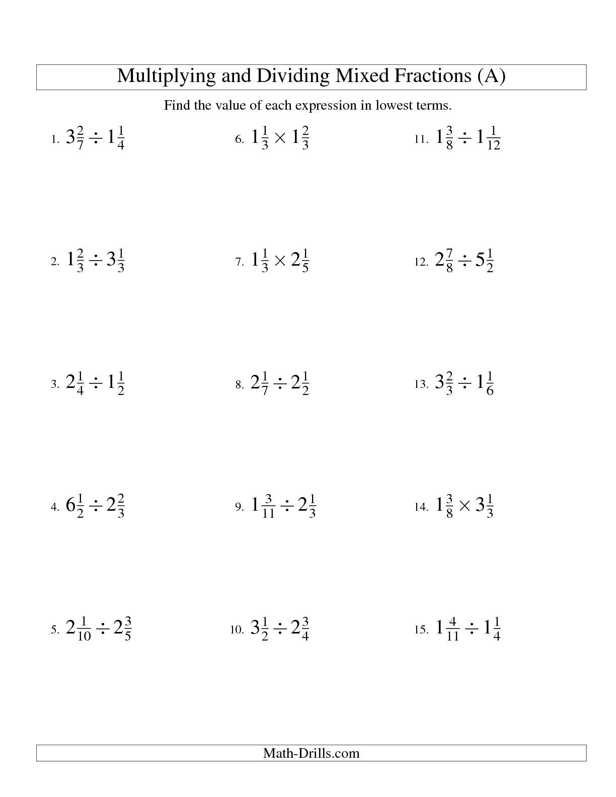 Adding Subtracting Multiplying And Dividing Fractions And Decimals Worksheets