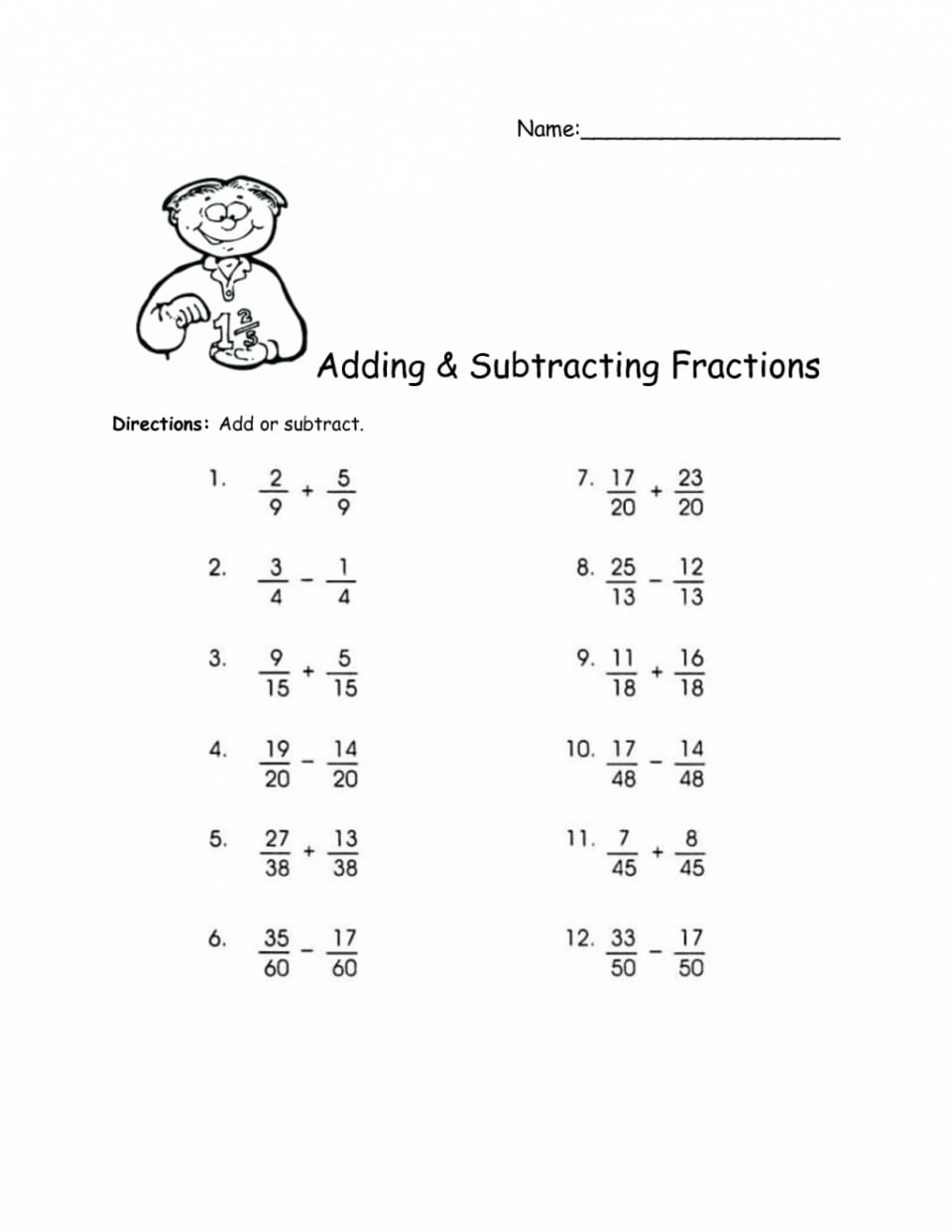 Fraction Adding Subtracting Multiplying And Dividing Worksheets