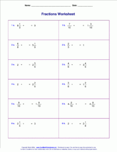 Adding Whole Numbers And Fractions Worksheets Fraction Worksheets