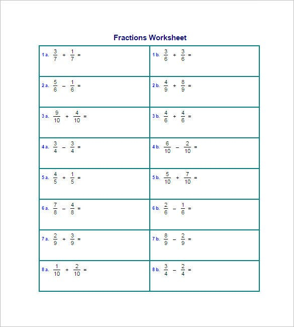 Addition And Subtraction Of Algebraic Fractions Worksheets Pdf