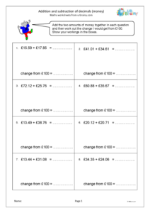 Addition And Subtraction Of Decimals Money Fraction And Decimal