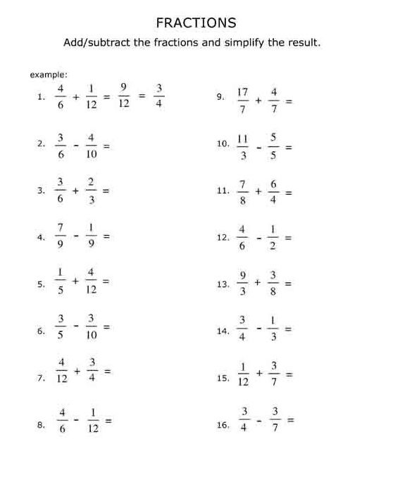 Addition And Subtraction Of Fractions With Unlike Denominators 