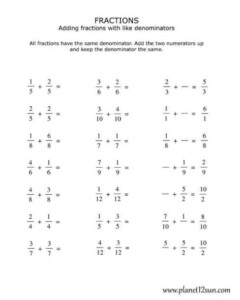 Addition Fraction Worksheets 4th Grade