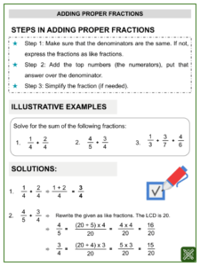 Addition Of Proper Fractions Math Worksheets Ages 9 10 Activities