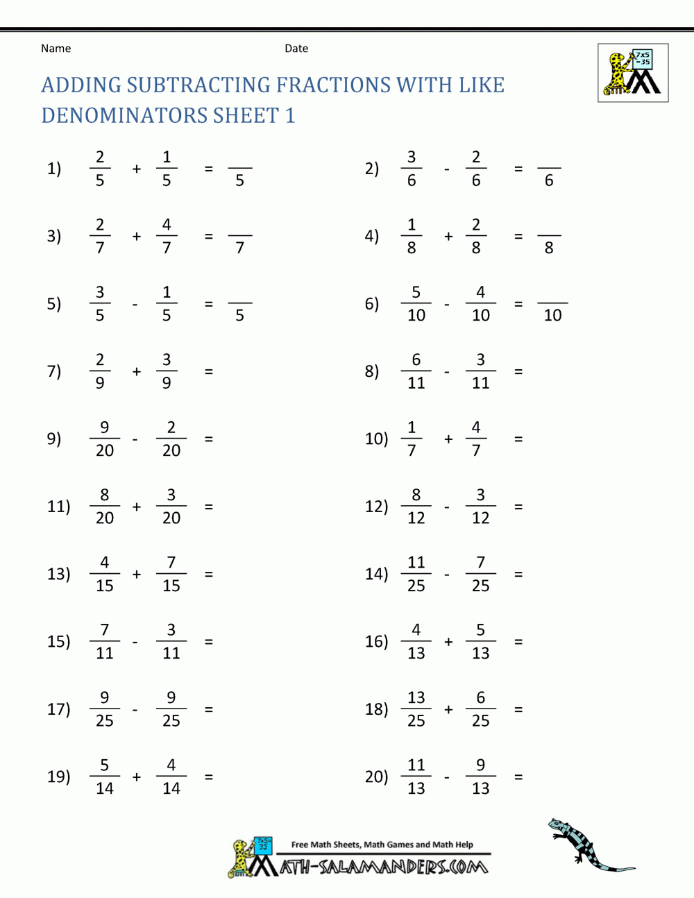 Fraction Addition Subtraction Multiplication Division Worksheet