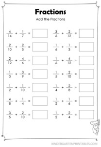 Basic Fraction Addition Worksheets With Unlike Denominators Under 10