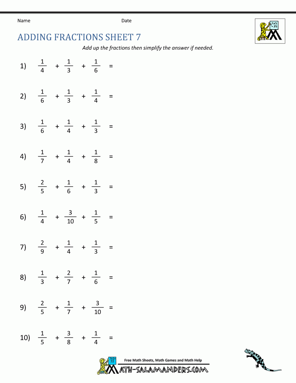 7th Grade Fractions Worksheets Grade 7