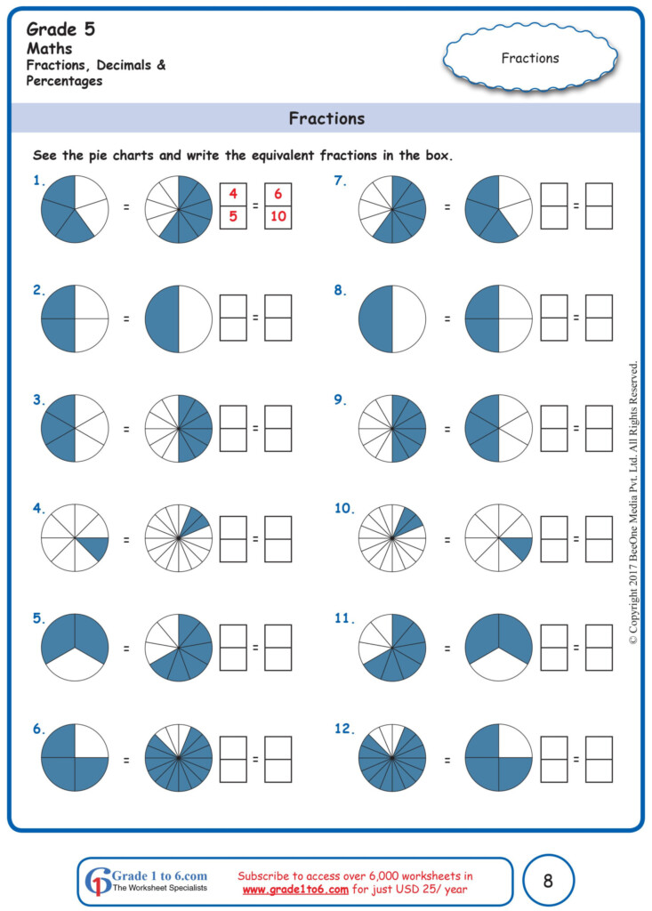 Cbse Class 5 Maths Fractions Worksheets Fraction Worksheets Free Download