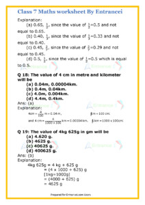 CBSE Class 7 Maths Worksheet For Chapter 2 Fraction And Decimals