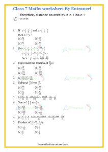 CBSE Class 7 Maths Worksheet For Chapter 2 Fraction And Decimals