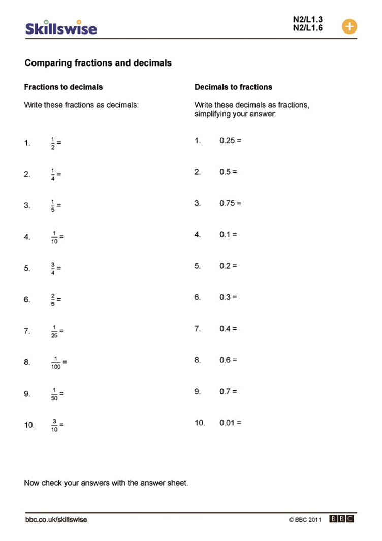 Changing Fractions To Decimals Worksheet