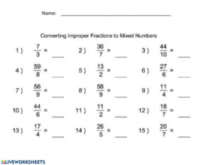 Changing Improper Fractions To Mixed Numbers Worksheet