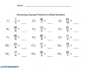 Changing Improper Fractions To Mixed Numbers Worksheet In 2021