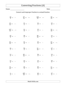 Changing Improper Fractions To Mixed Numbers Worksheet Pdf Fraction