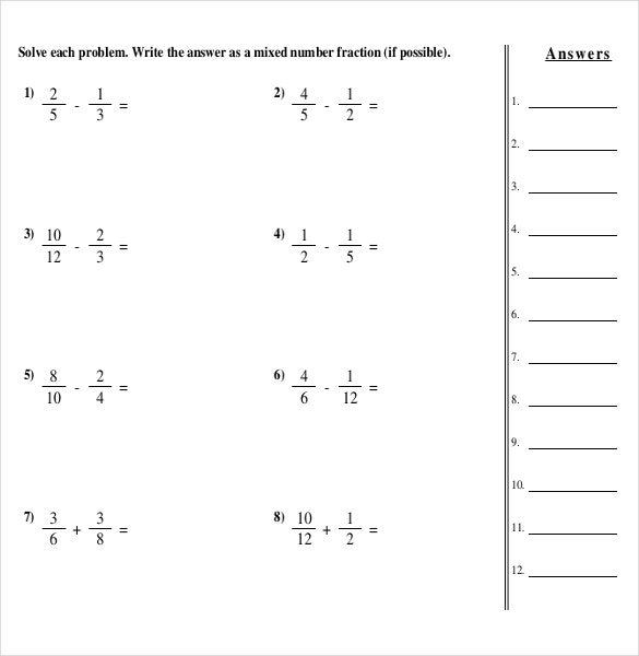 Common Core Worksheets Adding And Subtracting Fractions