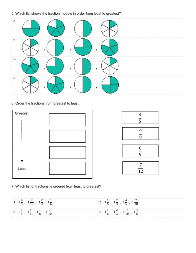 Compare And Order Fractions And Mixed Numbers Worksheet